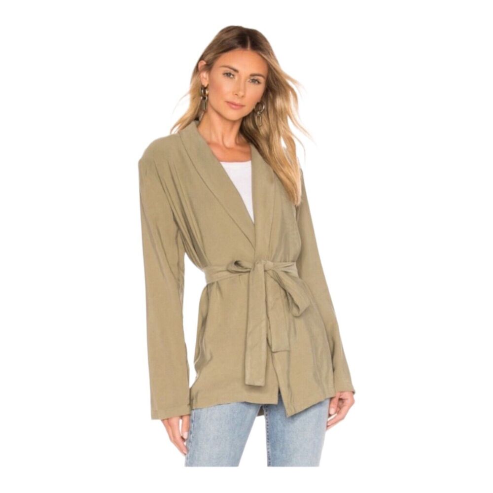 L'Academie Olive Army Green "Mary" Blazer Wrap Coat‎ style Waist Tied Coat Small